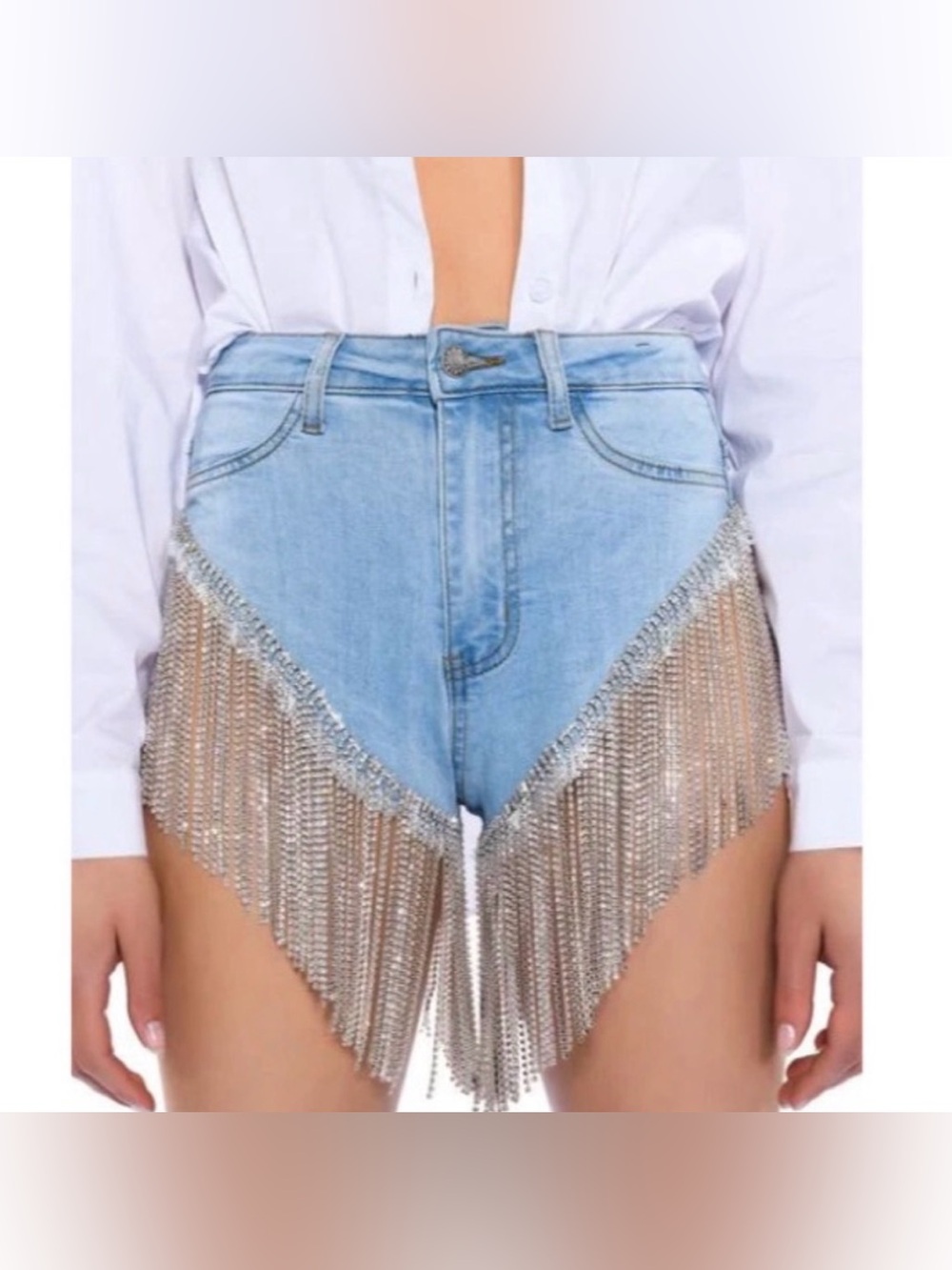 Never worn - waterfall rhinestone denim akira shorts